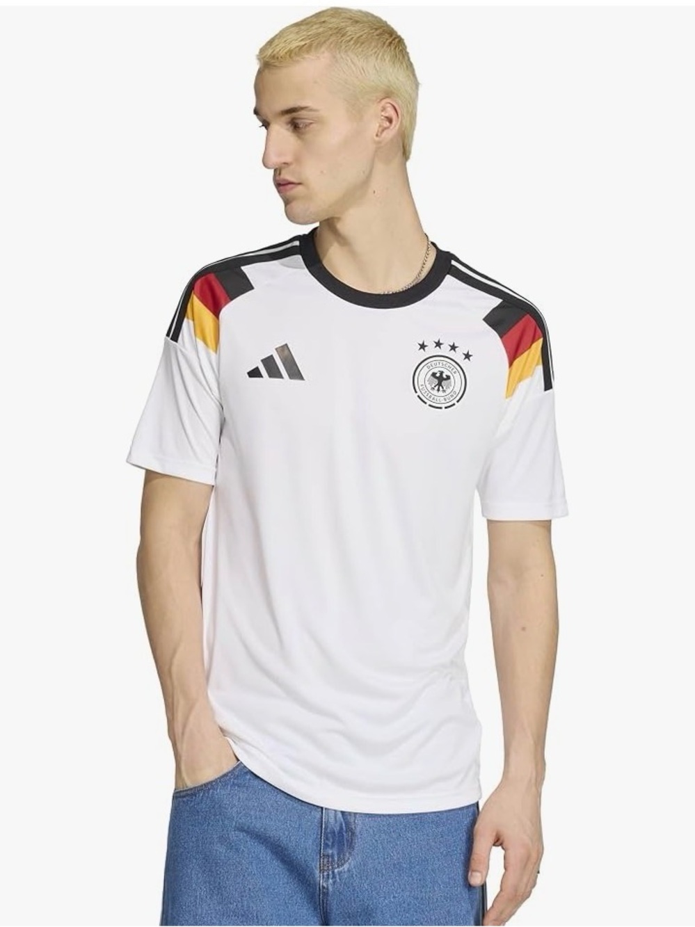 Men’s White Germany Soccer Jersey with Black, Red & Gold Chevron